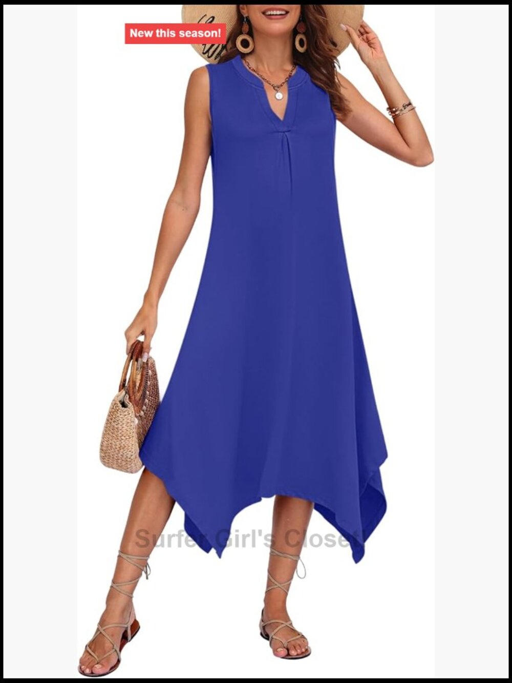 Sleeveless V-Neck Midi Dress with Pockets Asymmetrical Hem Tank Dress - Picture 1 of 7